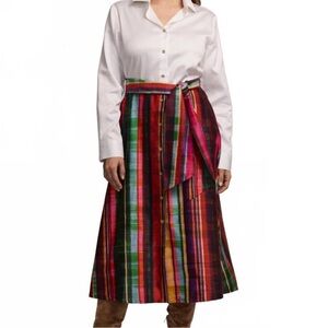 Plaid Button-Down Midi Dress with Belt